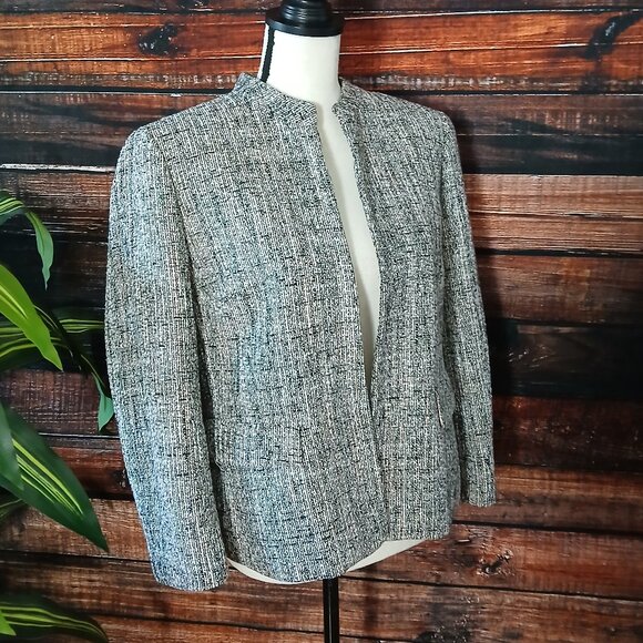 NWT Anne Klein 12 Blazer Jacket Open Front Cropped Sleeves Ballet Tweed Weave - Picture 6 of 12